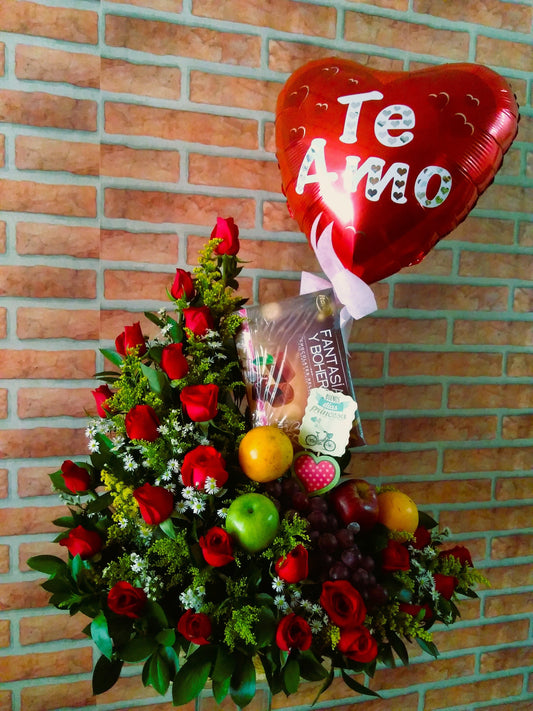 Frutero con Rosas y Chocolates