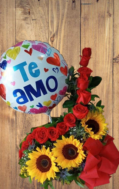 Ramo en Espiral Rosas y Girasoles