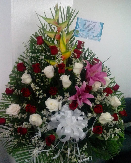 Abanico Fúnebre Rosas Bicolor y Lirios