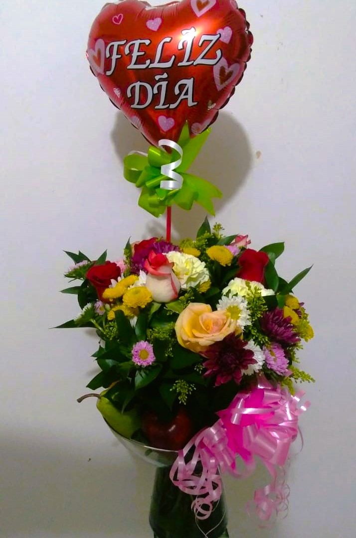 Florero Tropical, Rosas y Frutas