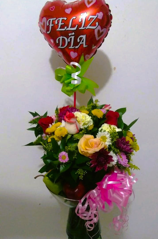 Florero Tropical, Rosas y Frutas