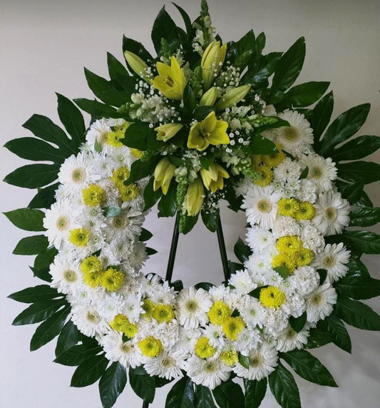Corona Fúnebre Lirios y Gerberas