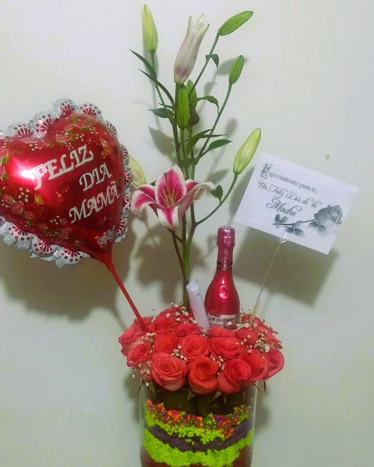 Caja Rosas, Lirios y Champaña