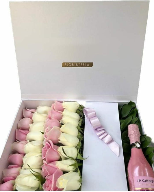 Caja Rosas Bicolor y Champaña