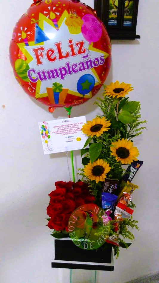 Caja Rosas, Girasoles y Dulces