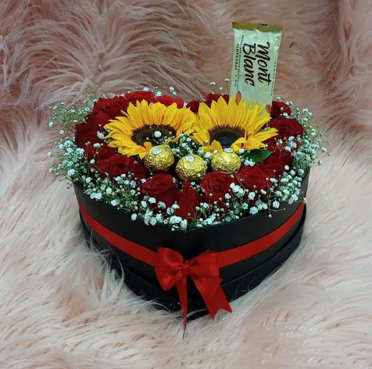 Caja Corazón Rosas y Girasoles