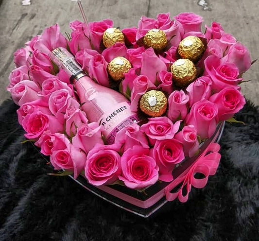 Caja Corazón Rosas y Champaña
