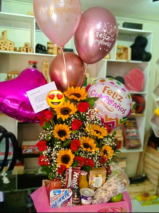 Ancheta con Rosas y Girasoles
